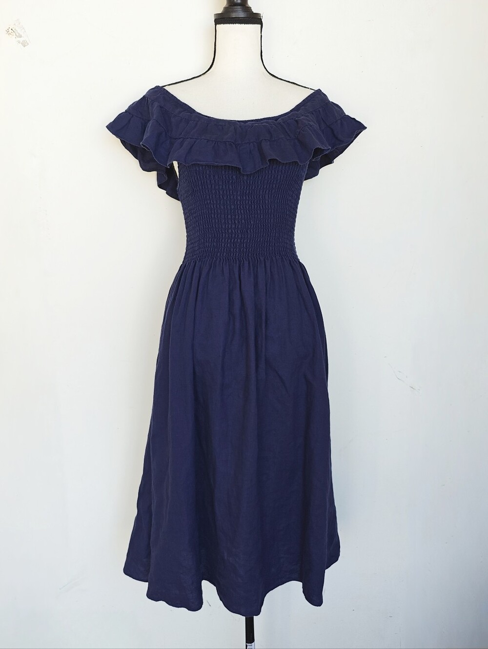 Hill House The Nap Dress Akilah Blue Linen Size XS